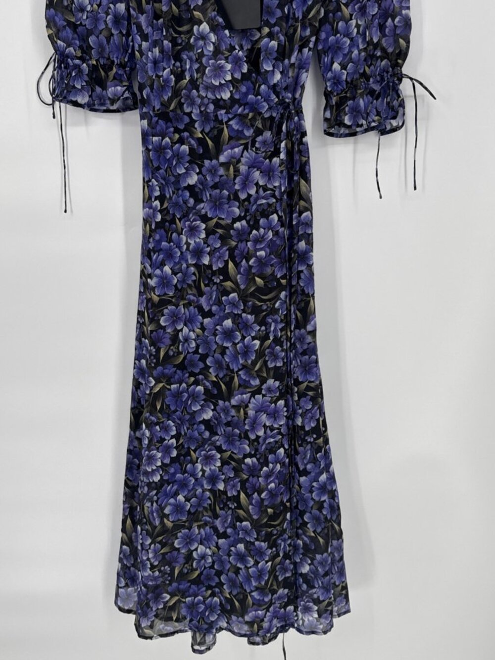 The Kooples Women Size Small Purple Black Floral Hortensia Silk Wrap Midi Dress - Picture 8 of 13